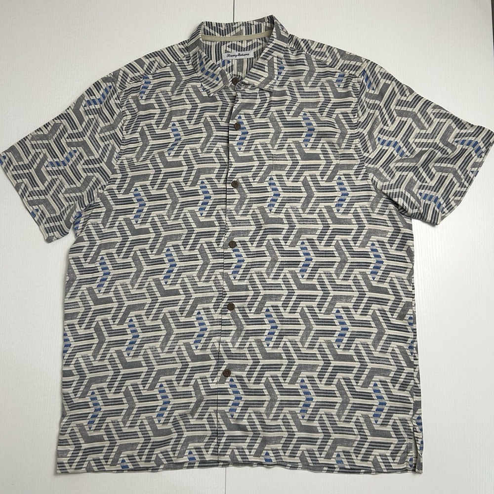 Tommy Bahama Island Zone Geometric Button-up Short-sleeve Shirt Sz XL Silk Blend